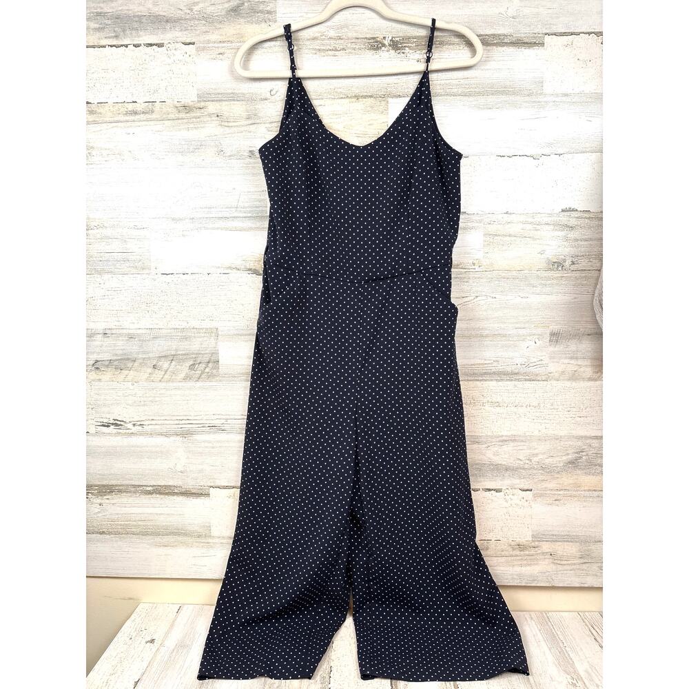 Carolina Belle Womens 4 Navy Blue White Polka Dot Cropped Wide Leg Jumpsuit
